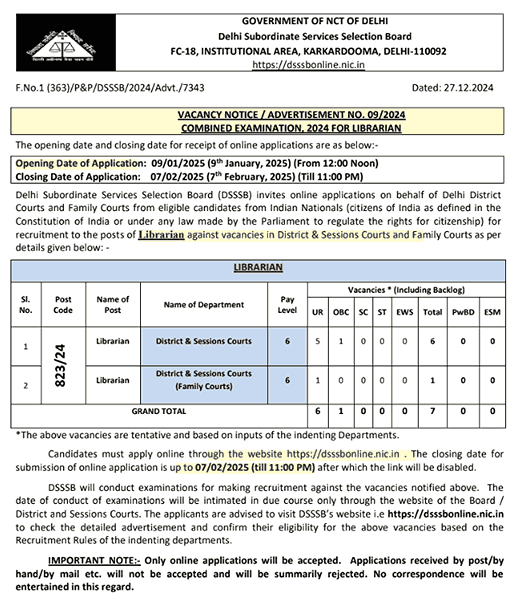 DSSSB Assistant Primary Teacher Recruitment 2025