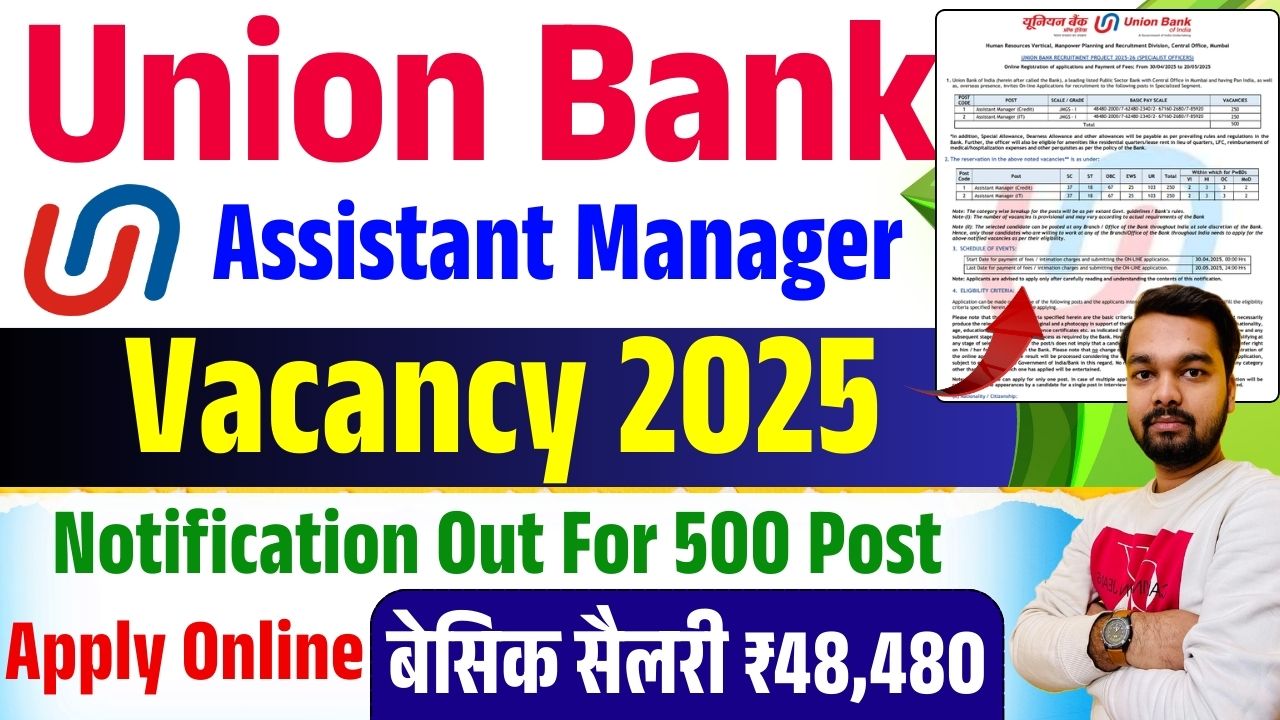 Union Bank Assistant Manager Vacancy 2025: Notification Out For 500 ...