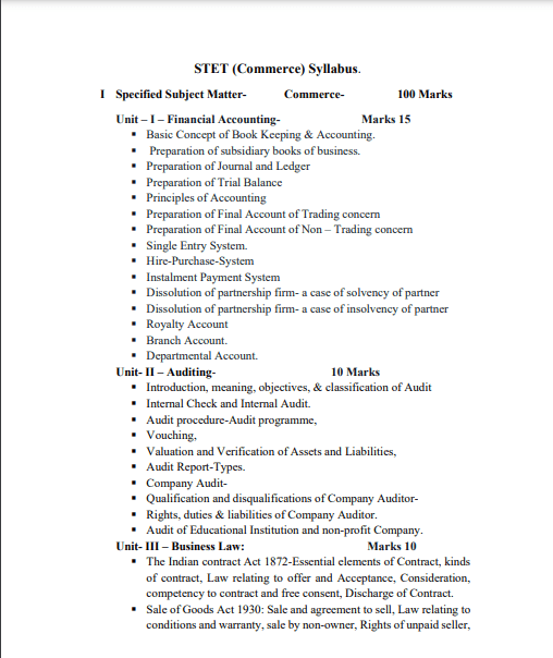 Bihar STET Syllabus PDF Download All Subject