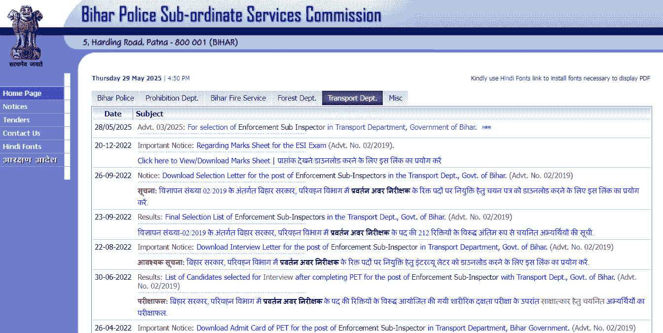 Bihar Police ESI Vacancy 2025