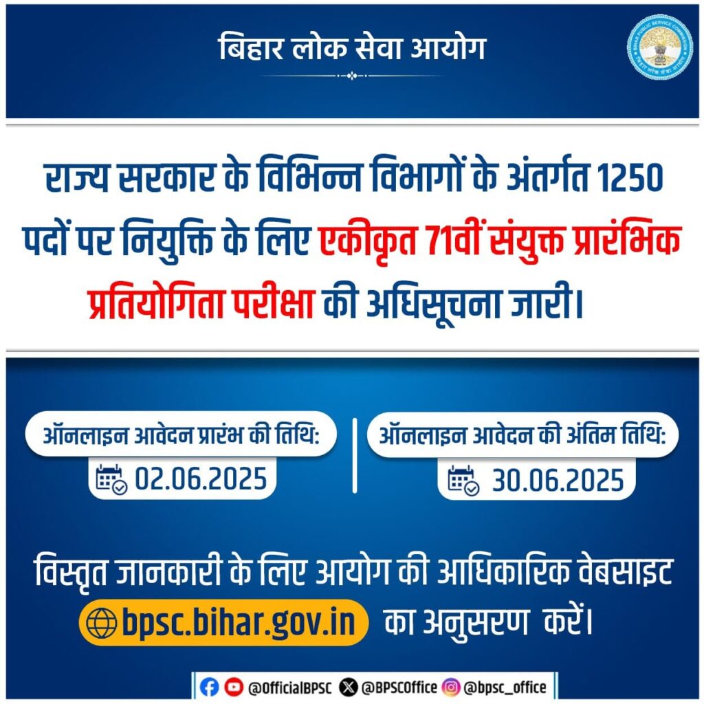 BPSC 71th Vacancy 2025