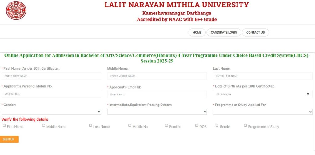 LNMU UG Admission Online Form 2025