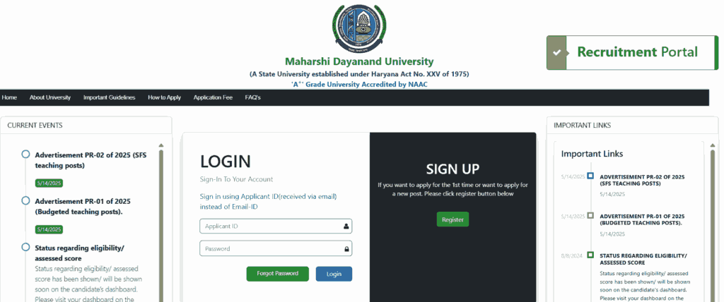MDU University Rohtak Teaching Recruitment 2025