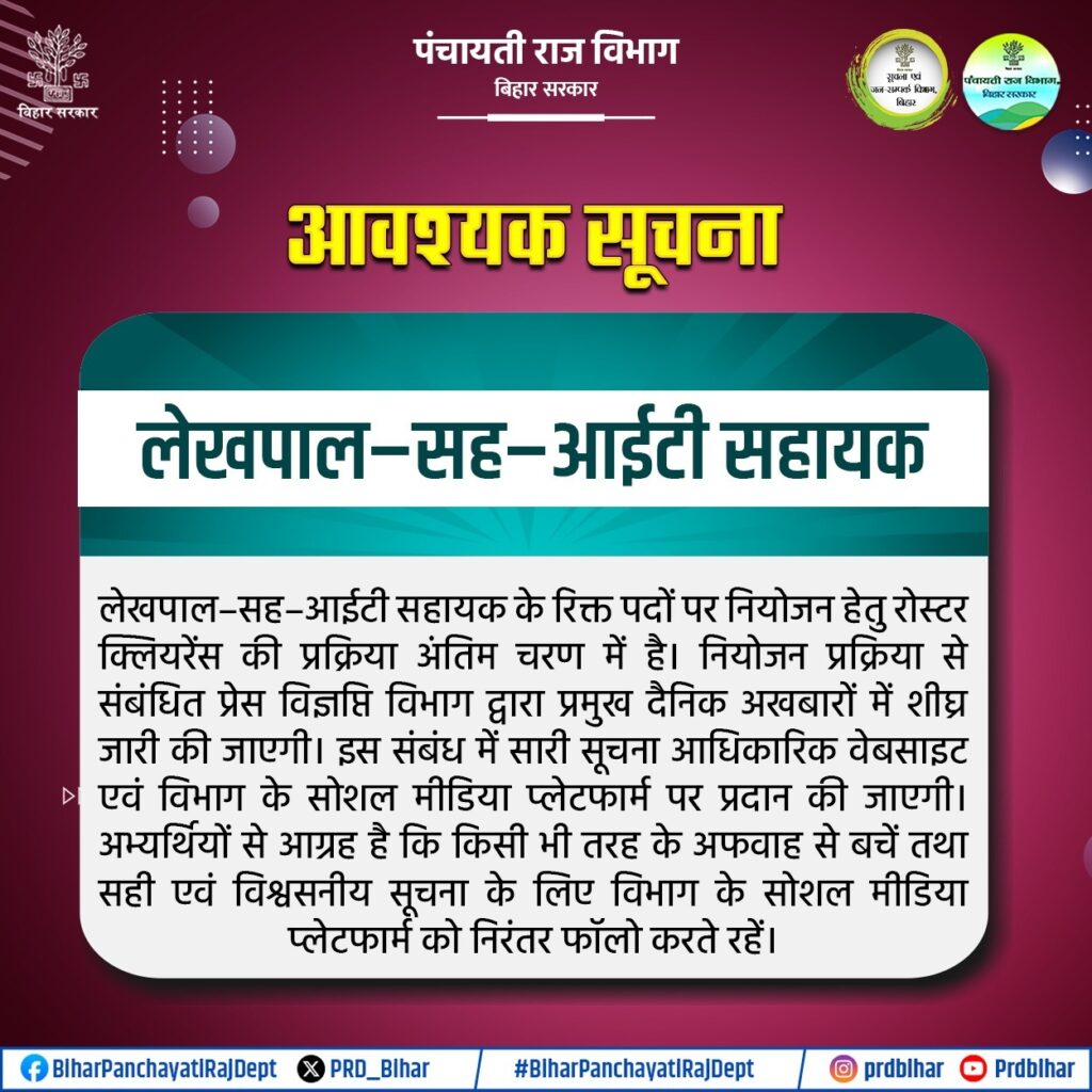 Bihar Panchayat Lekhpal New Vacancy 2025