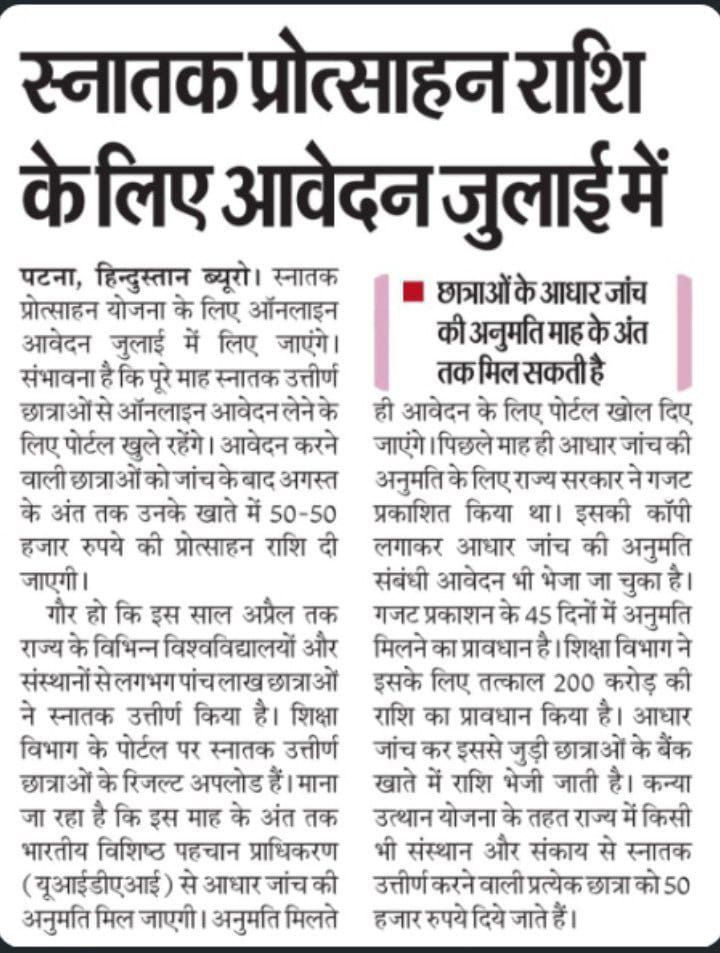 Bihar Graduation Pass 50000 Scholarship 2025