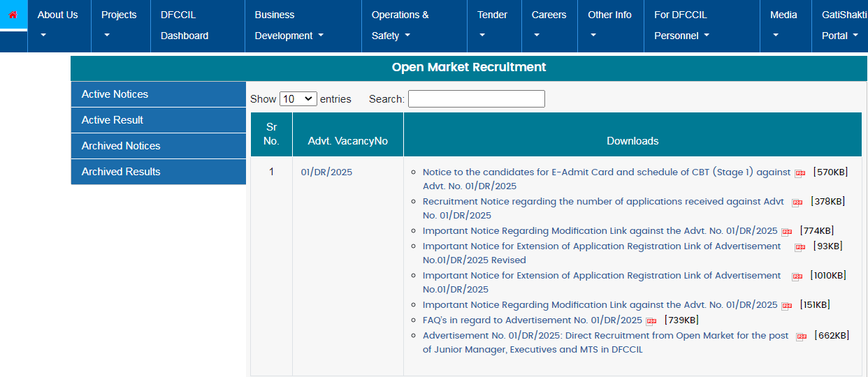 DFCCIL Admit Card 2025