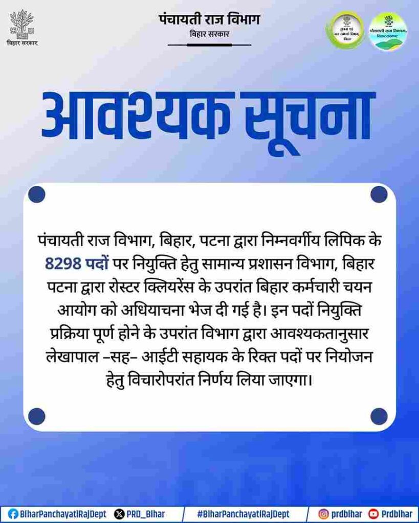 Bihar Panchayat Lekhpal New Vacancy 2025