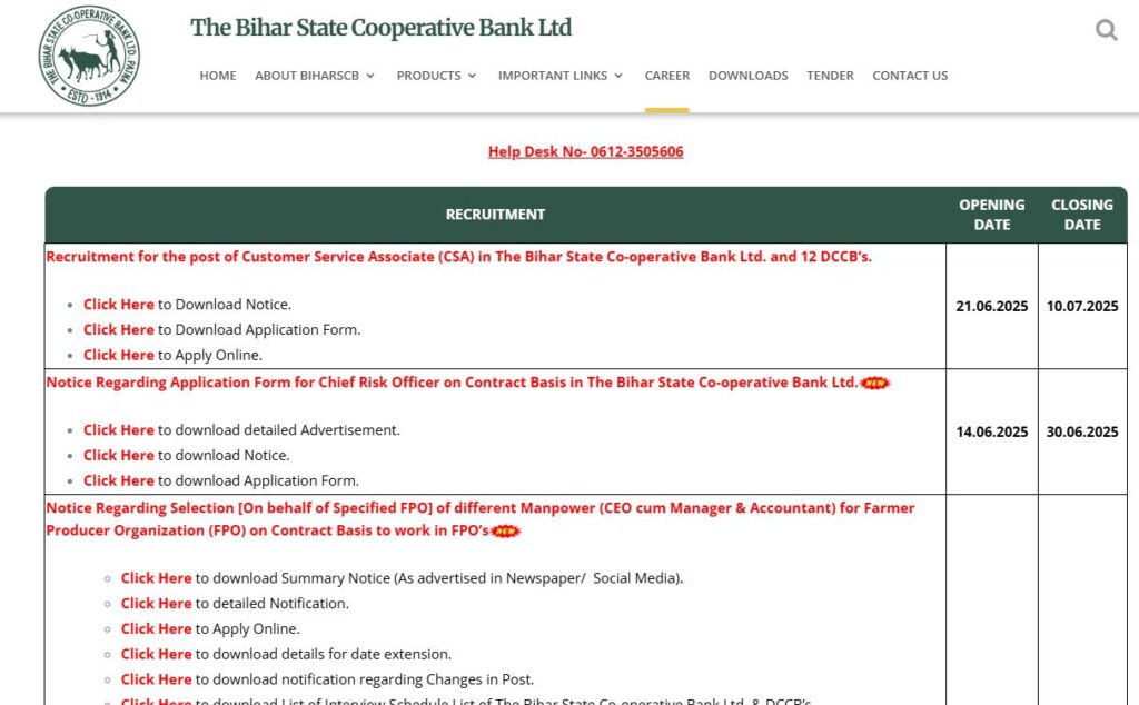 Bihar Cooperative Bank Clerk New Vacancy 2025
