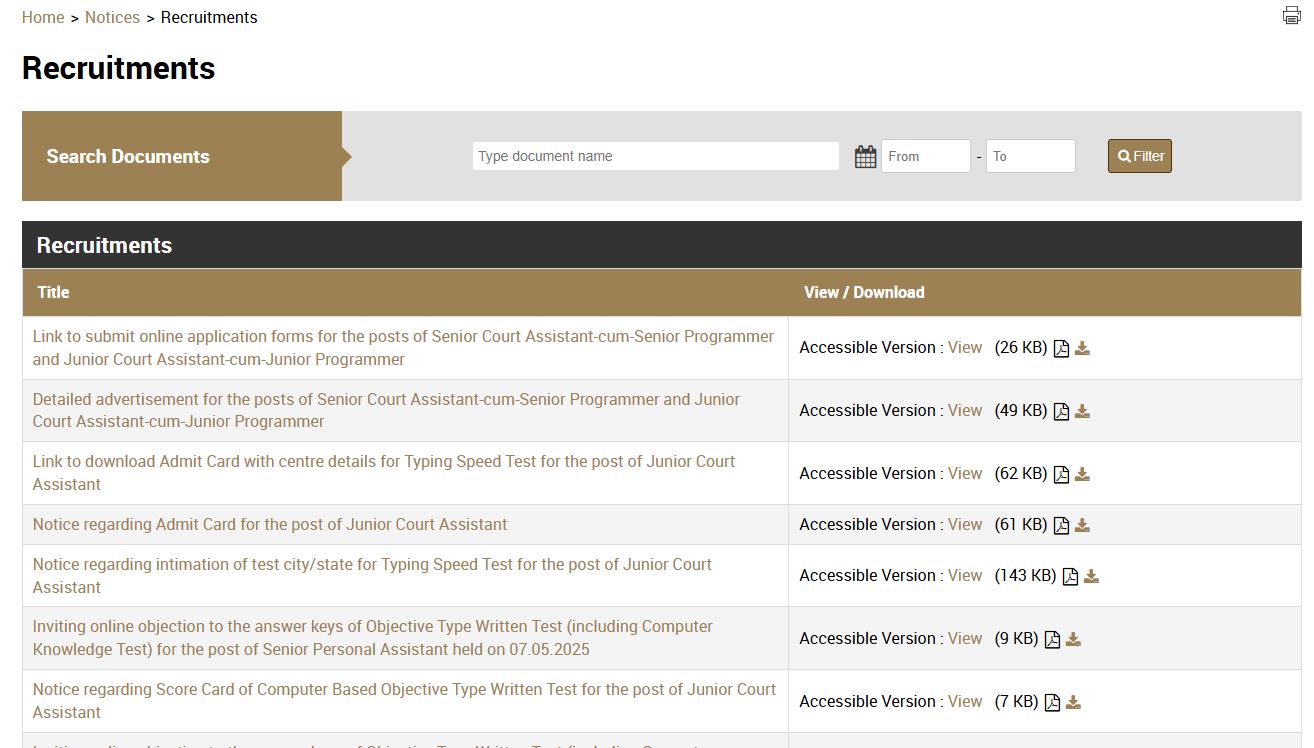 Supreme Court Junior Court Assistant Recruitment 2026