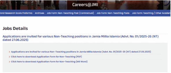 Jamia Millia Islamia MTS Recruitment 2025