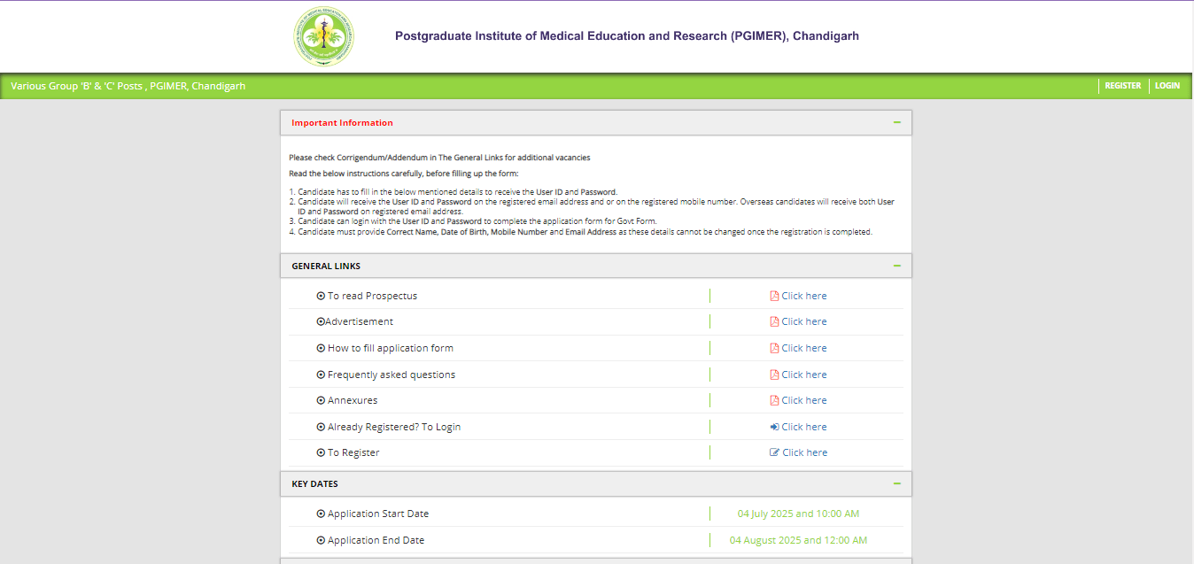 PGIMER Group B And C Vacancy 2025