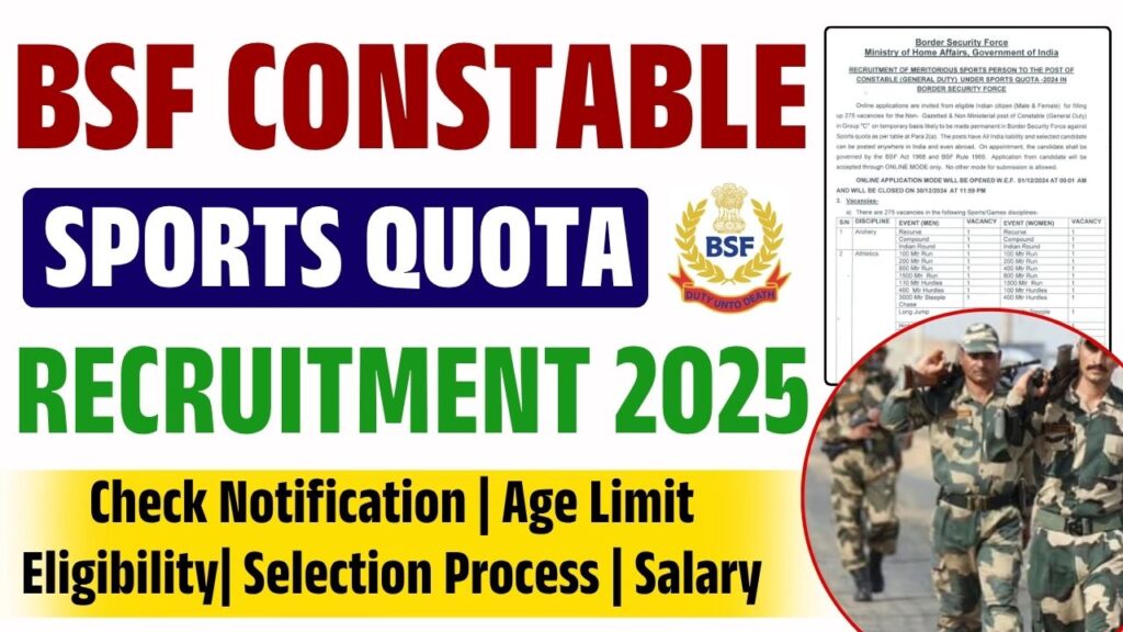 BSF Constable Sports Quota Recruitment 2025