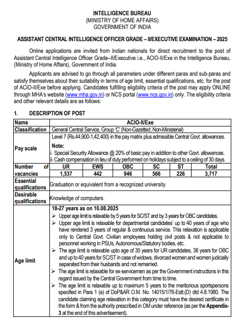 IB ACIO / Executive Recruitment 2025