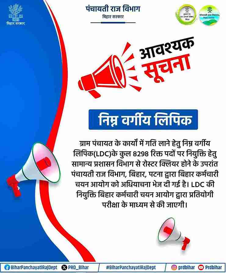 Bihar Panchayti Raj Clerk Post Vacancy 2025