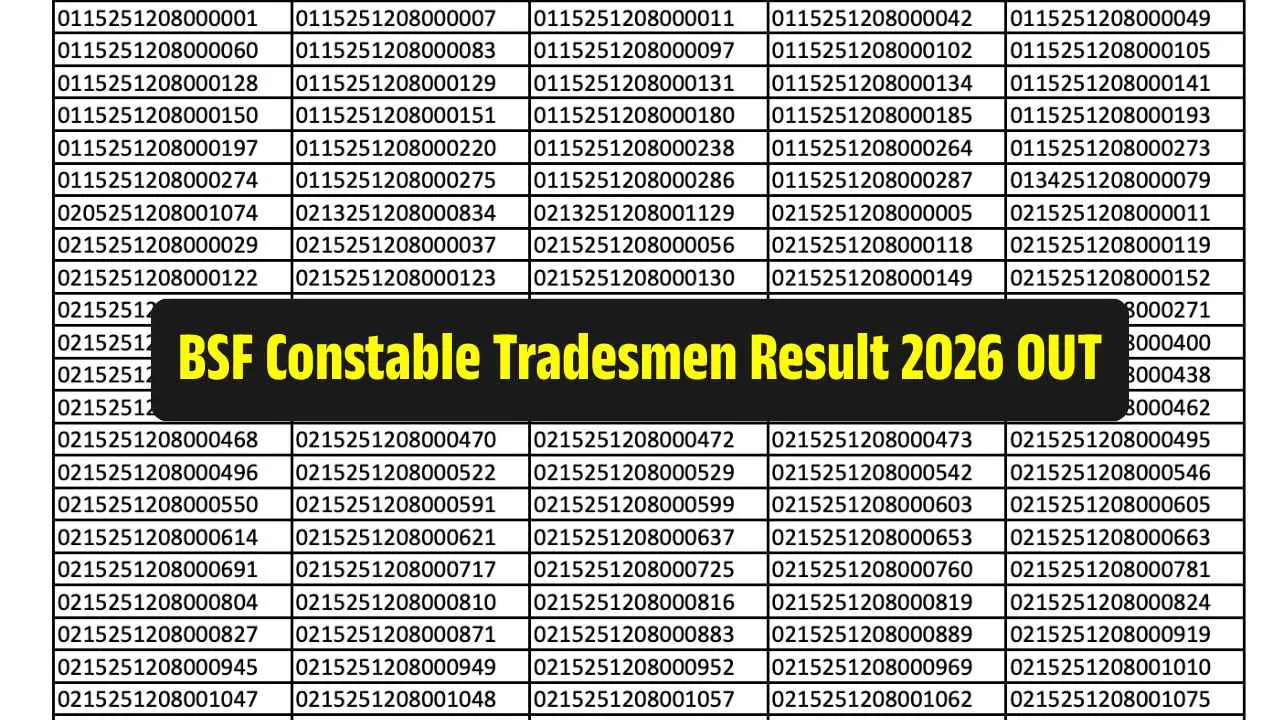 BSF Constable Tradesman 1st Phase Result 2026