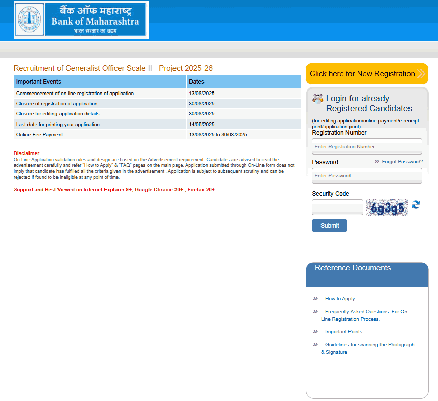 Bank of Maharashtra Generalist Officer Vacancy 2025