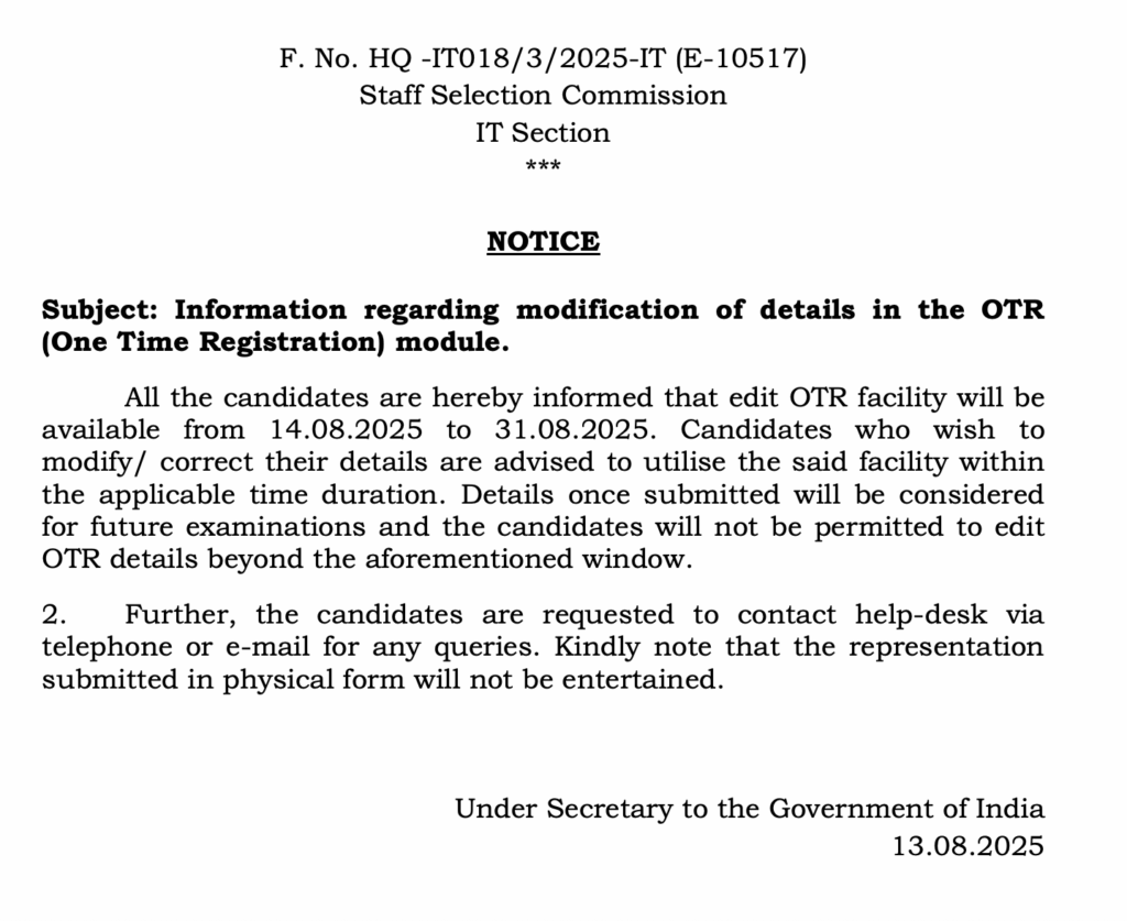 SSC OTR Modification