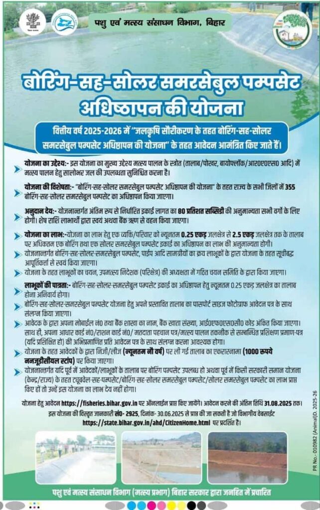 Bihar Boring & Solar Submersible Yojana 2025