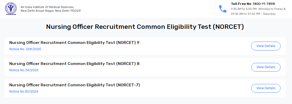 AIIMS NORCET 9 City Intimation Slip 2025