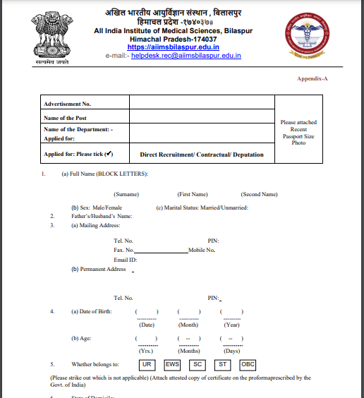 AIIMS Bilaspur Faculty Vacancy 2025