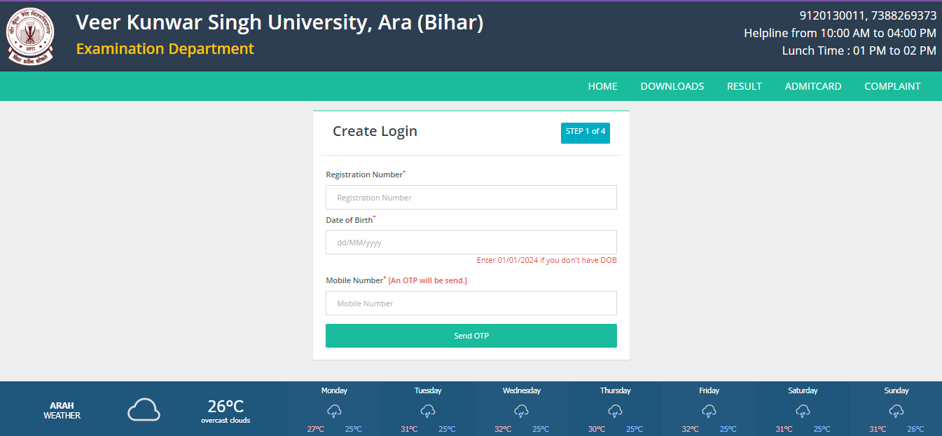 VKSU 3rd Semester Exam Form Session 2024-28