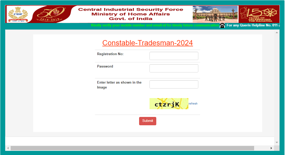 CISF Constable Tradesmen PET / PST Admit Card 2025
