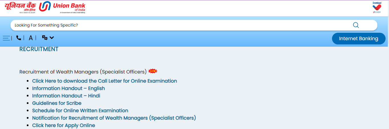 Union Bank Wealth Manager SO Admit Card 2025