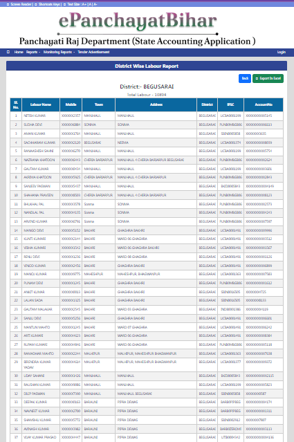 Bihar Labour Card Report List Check