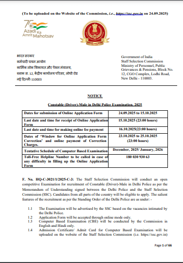 Delhi Police Driver Recruitment 2025