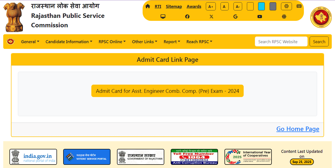RPSC AE Admit Card 2025