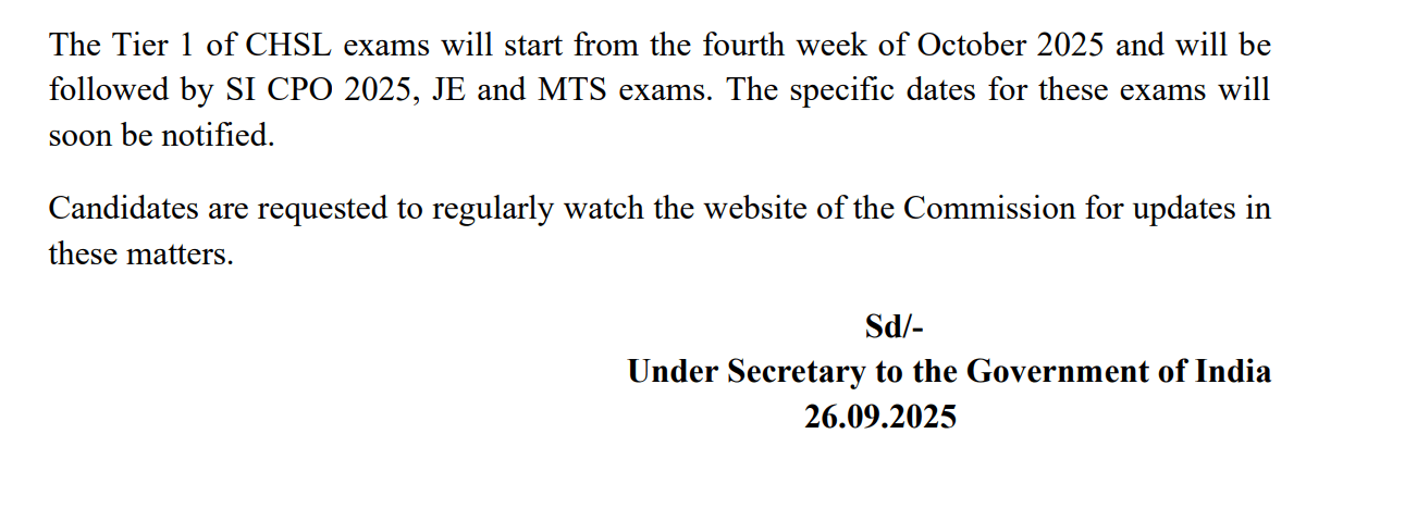 SSC CHSL 2025 Exam Date Out