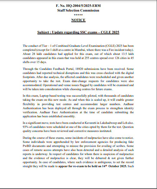 SSC CHSL 2025 Exam Date Out