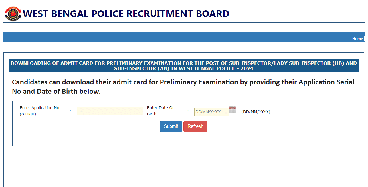 WBP SI Admit Card 2025