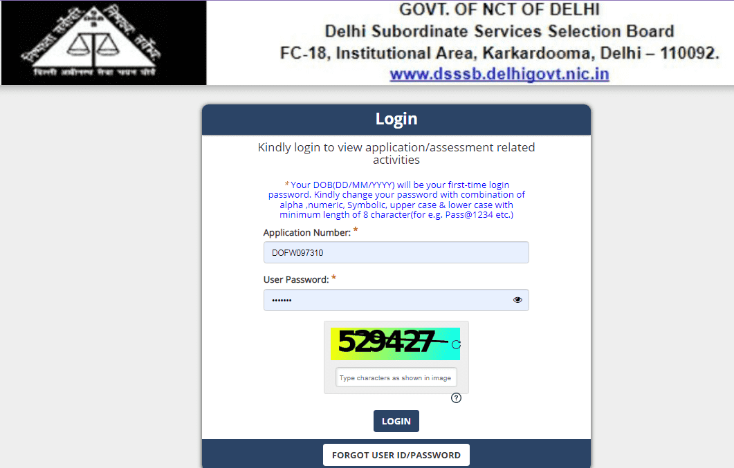 DSSSB 01-31 October Exam Admit Card 2025