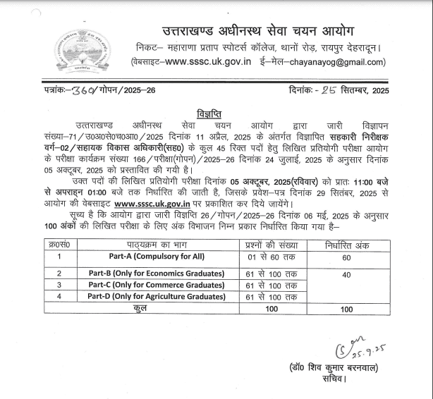 UKSSSC ADO Admit Card 2025