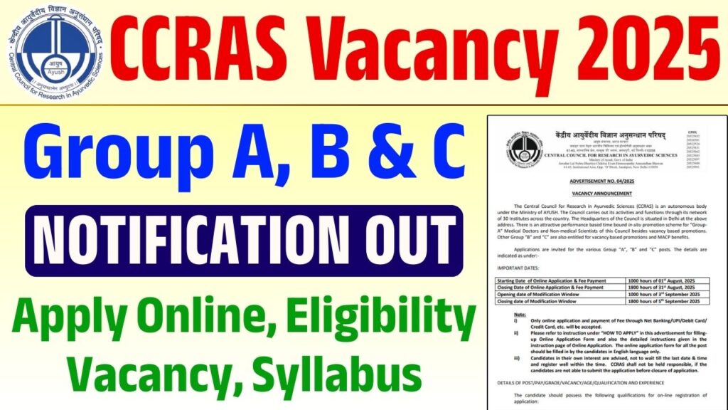 CCRAS Vacancy 2025