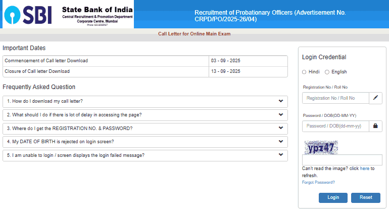 SBI PO Mains Admit Card 2025