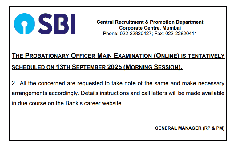 SBI PO Mains Admit Card 2025