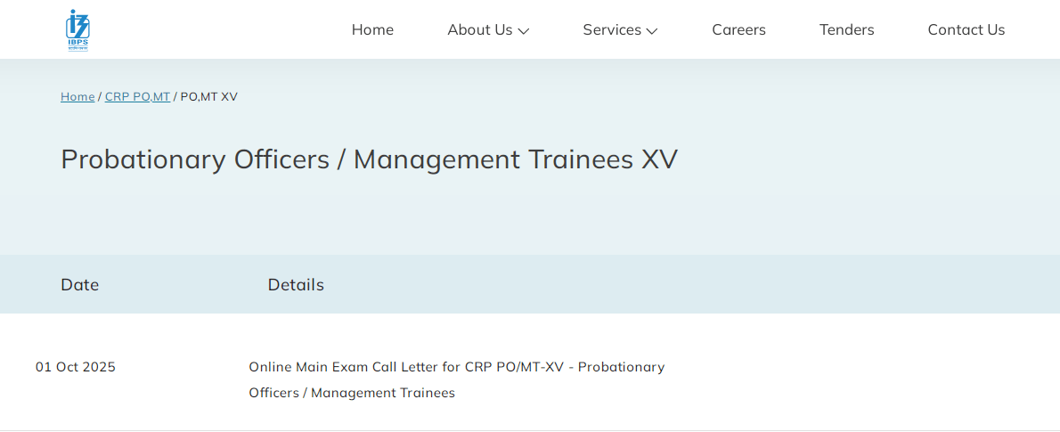 IBPS PO MT XV Mains Admit Card 2025