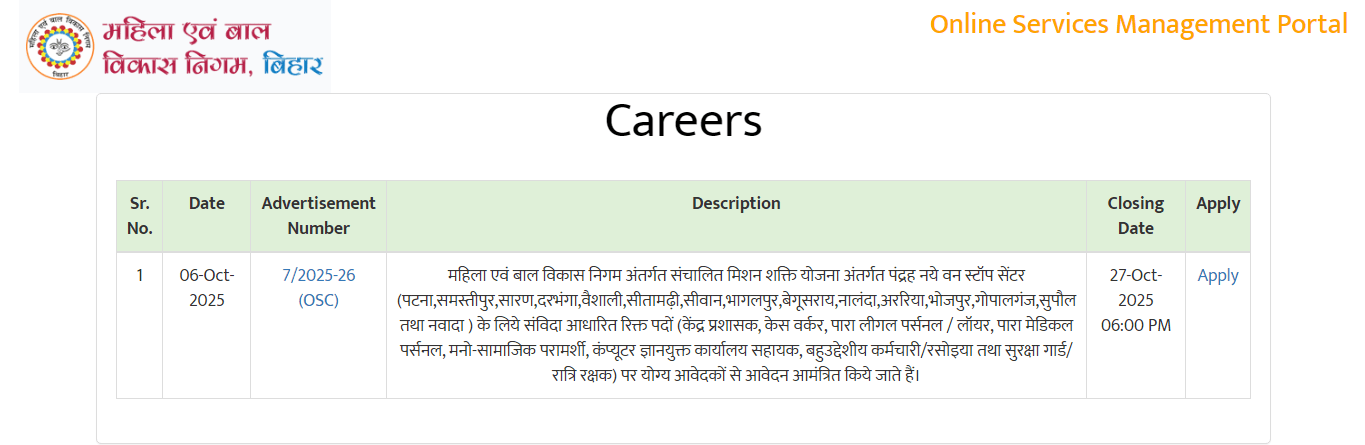 WCDC Bihar Recruitment 2025