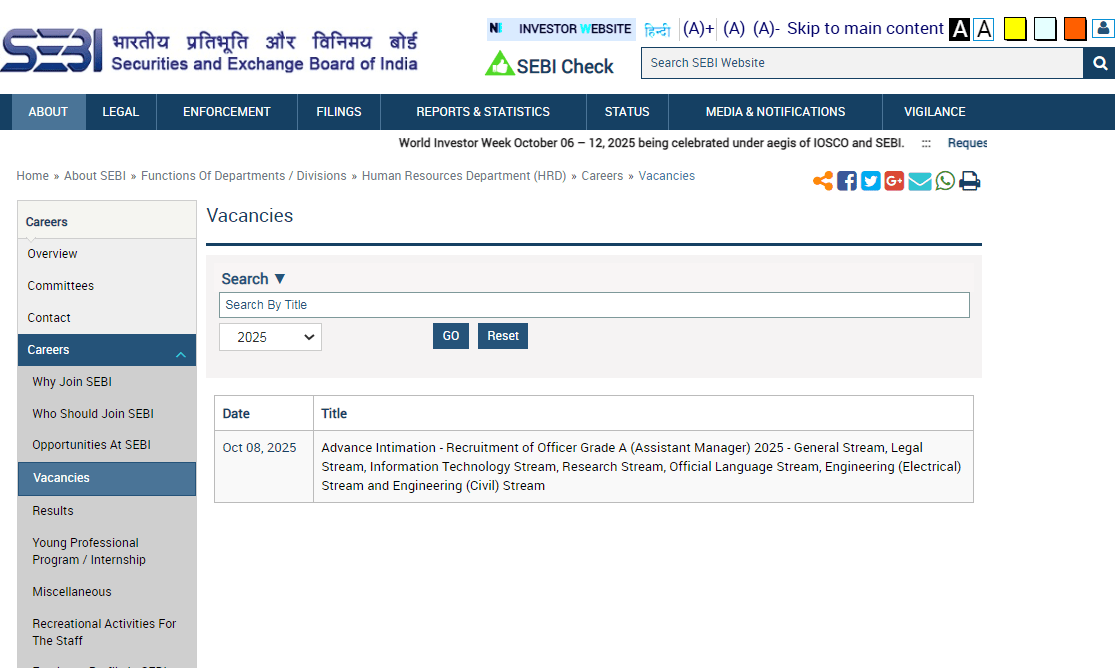 SEBI Grade A Recruitment 2025