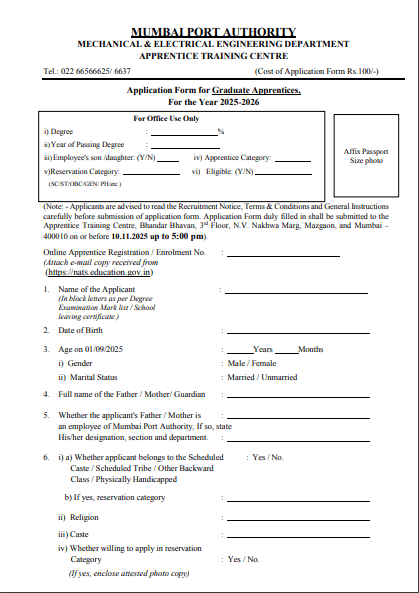 Mumbai Port Authority Apprentice Recruitment 2025