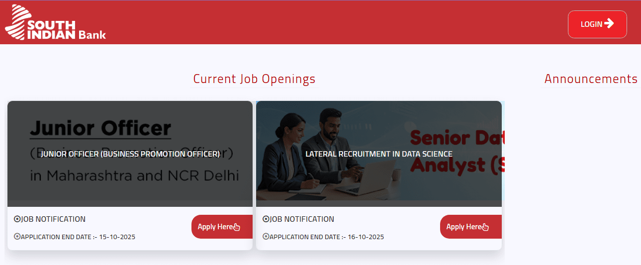 South Indian Bank Junior Officer Recruitment 2025