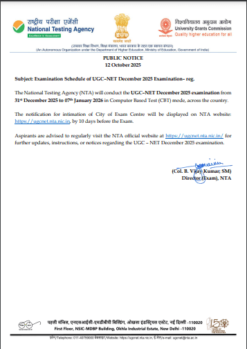 UGC NET December 2025 Exam Date Out
