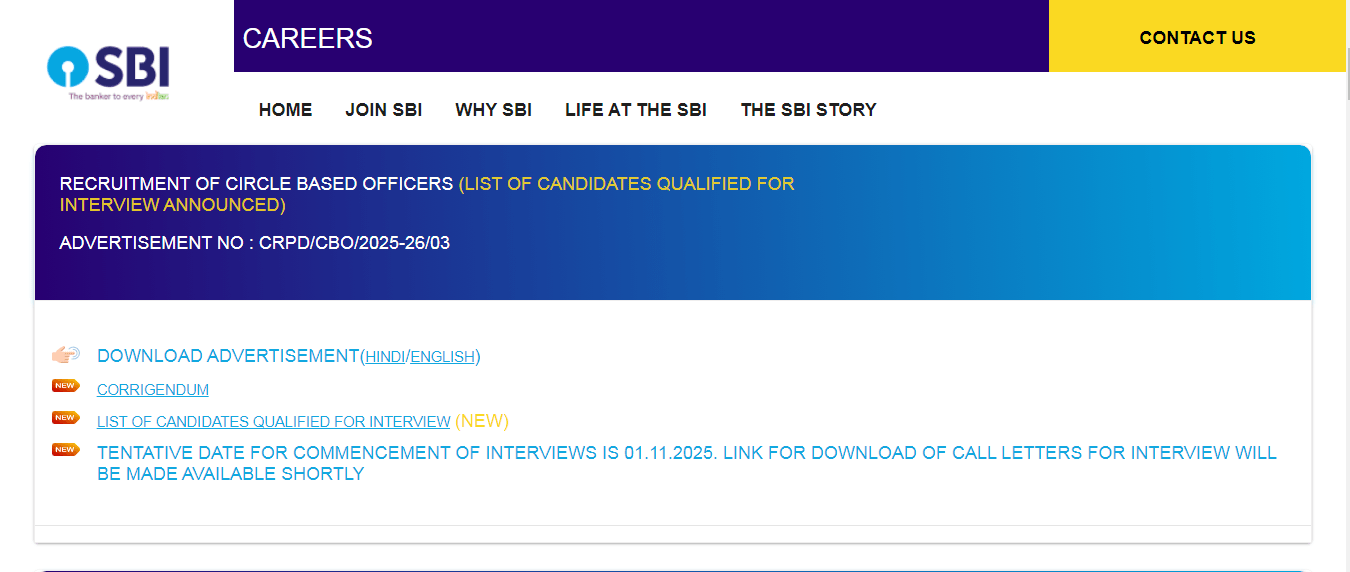 SBI Circle Based Officer CBO Result 2025