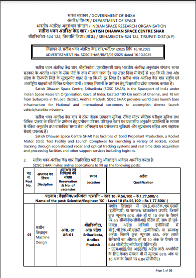ISRO SDSC Vacancy 2025