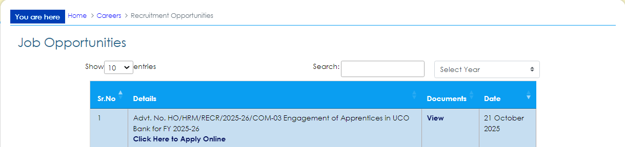 UCO Bank Apprentice Recruitment 2025