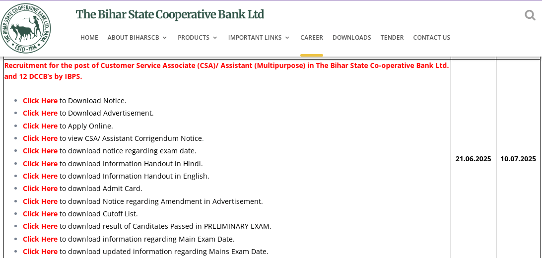 Bihar State Cooperative Bank Clerk Mains Exam Date 2025
