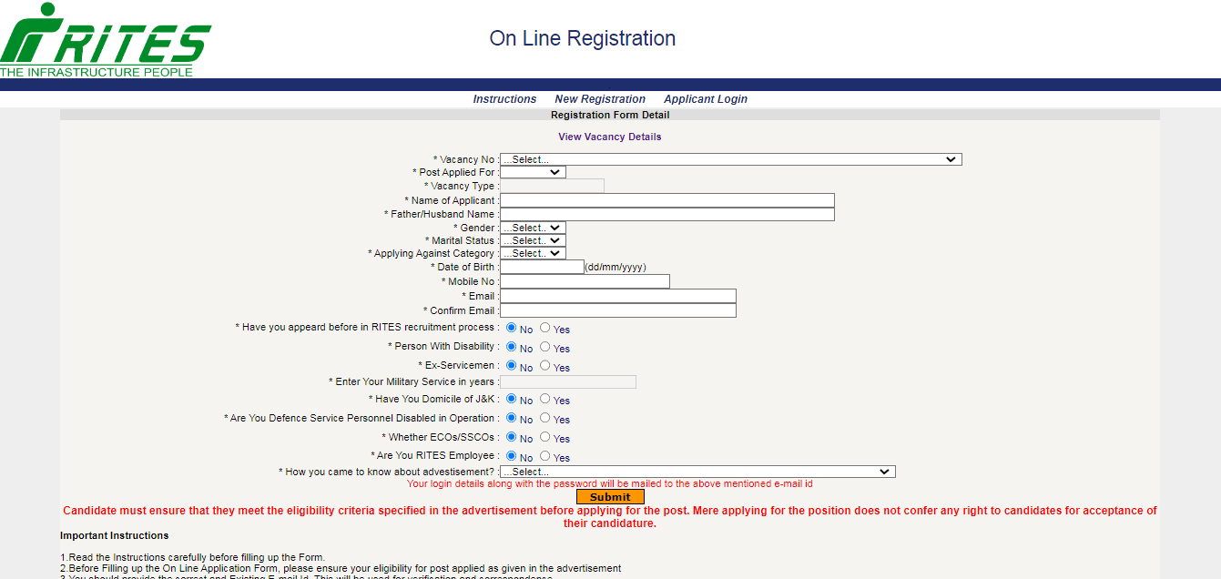 RITES Senior Technical Assistant Recruitment 2025