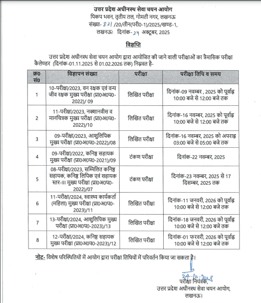 UPSSSC Exam Calendar 2025